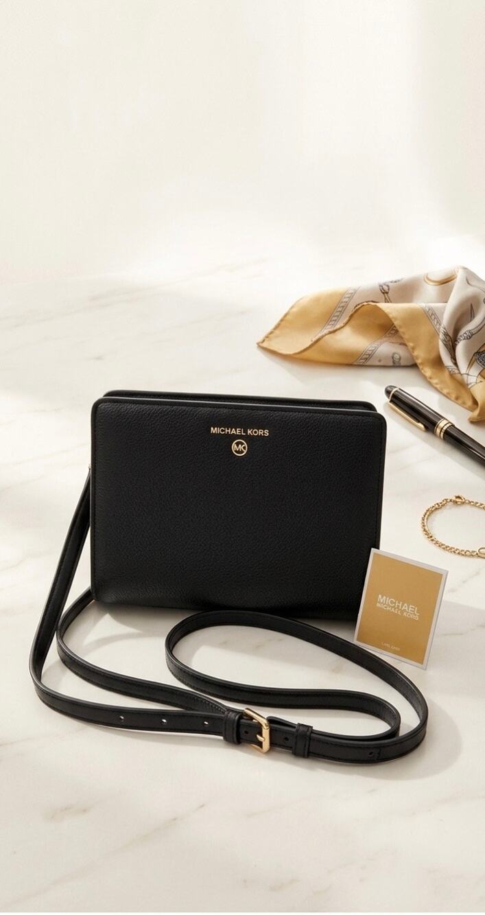 Michael Kors Valerie Small Pebbled Leather Crossbody - Black/Gold